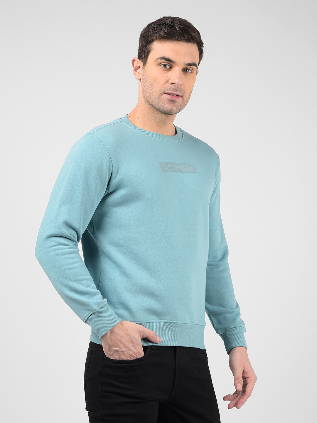 Numero Uno Men Solid Blue Sweat Shirt